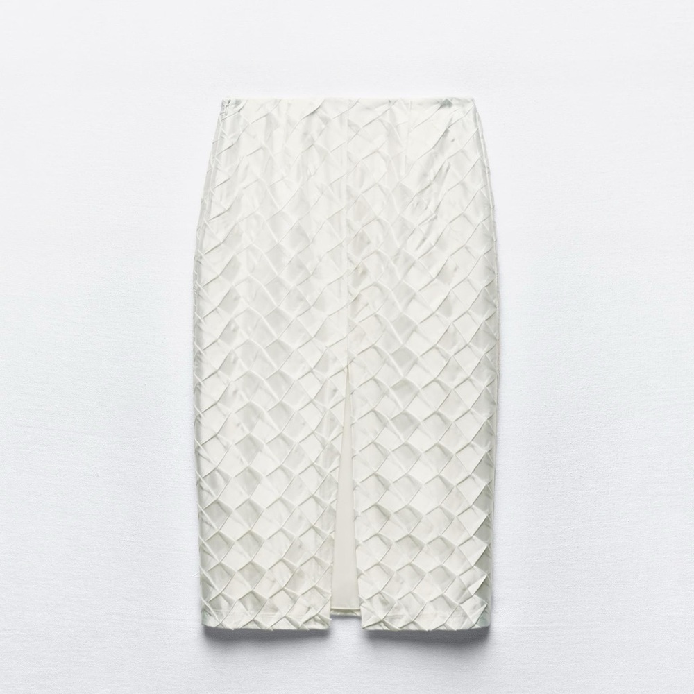 Zara DIAMOND SATIN EFFECT MIDI SKIRT - Picture 4 of 8